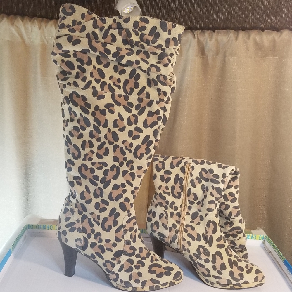 Hot in Hollywood Leopard Suede Slouchy Boots